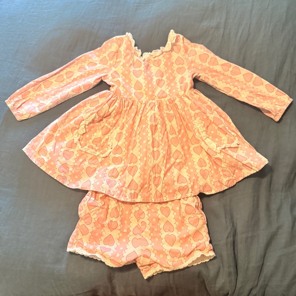 SweetHoney Pink Heart Patterned Dress and Bloomers Set